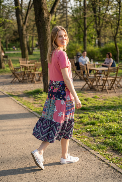 Size Large Patchwork V-Neck Dress image 0