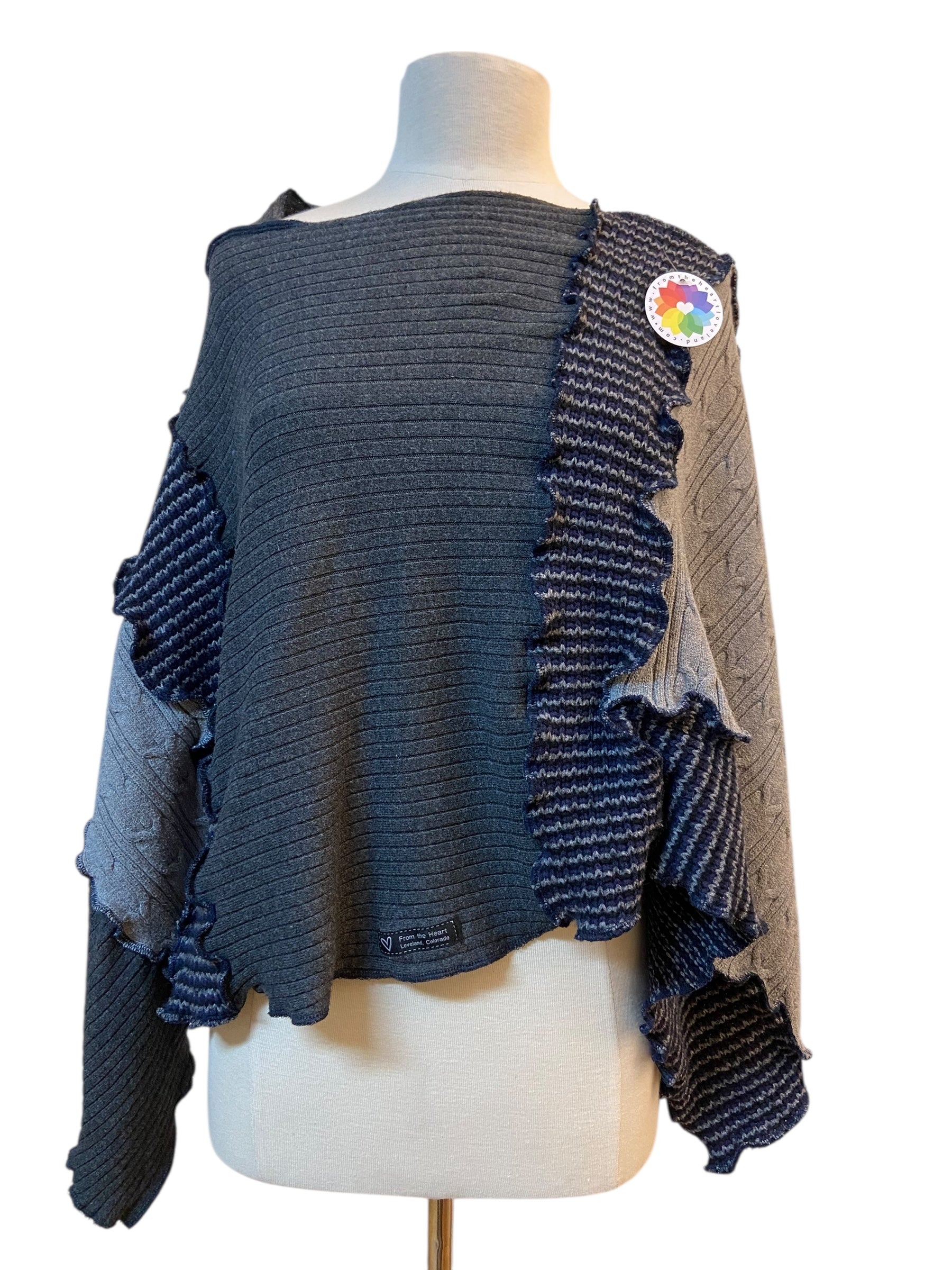Navy Blue and Gray Poncho image 2