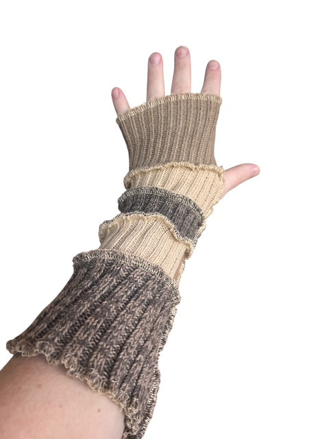Tan and Brown Arm Warmers/Fingerless Gloves image 1