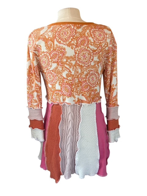 Size Medium Pink and Peach Patchwork Cardigan image 2