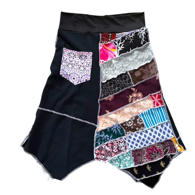 Size Medium Upcycled Patchwork Skirt with a Handkerchief Hemline and a Pocket image 0