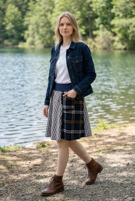 Size Large Blue Plaid Skirt with Pockets image 0