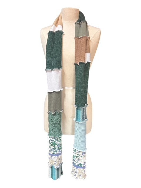 Green and Blue Patchwork Scarf made from Repurposed Sweaters image 1