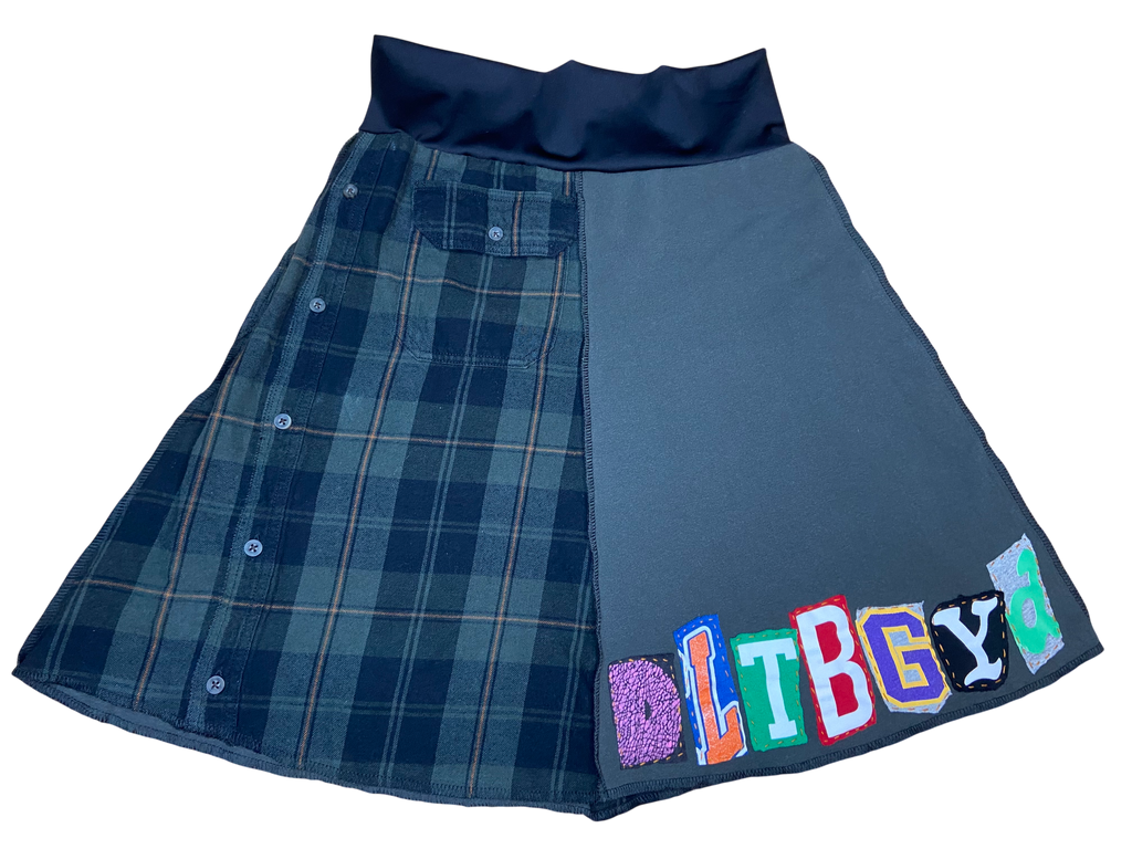 Upcycled Carhartt & Flannel Skirt – “DLTBGYD” – Size Small image 0