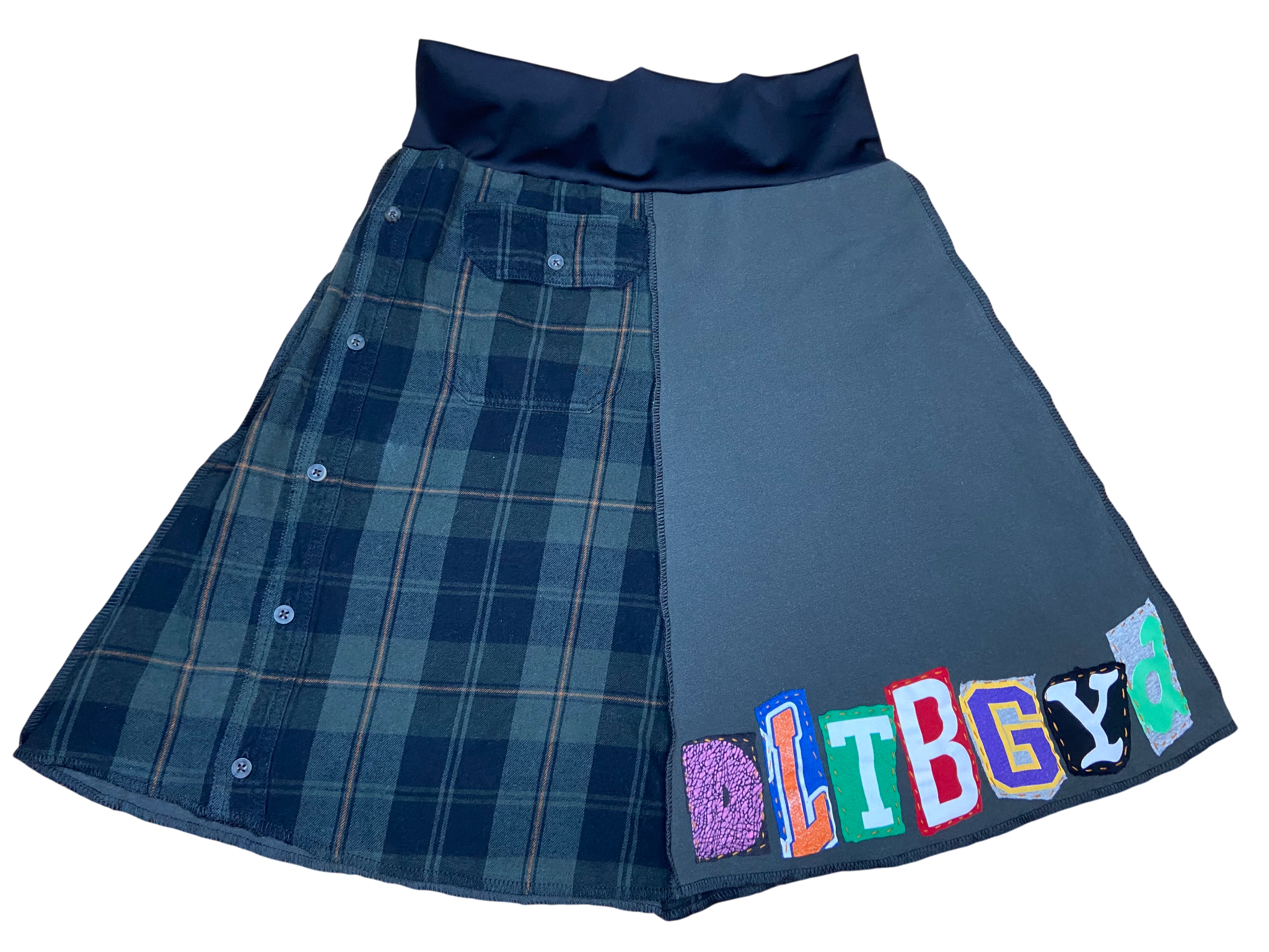 Upcycled Carhartt & Flannel Skirt – “DLTBGYD” – Size Small image 0