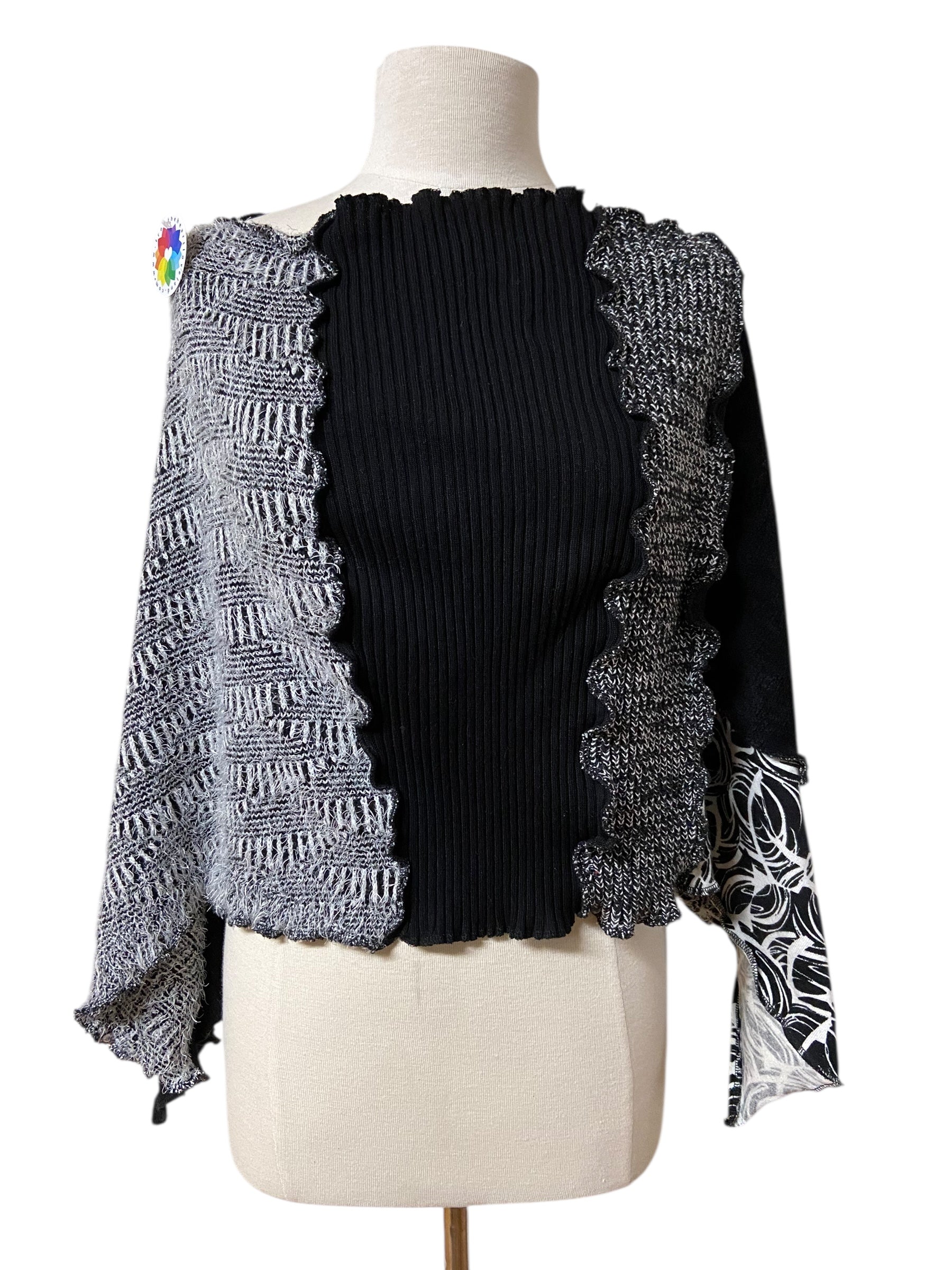 One Size Black and White Poncho image 1