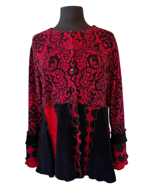 Size XXL/1X Red & Black Patchwork Sweater image 4