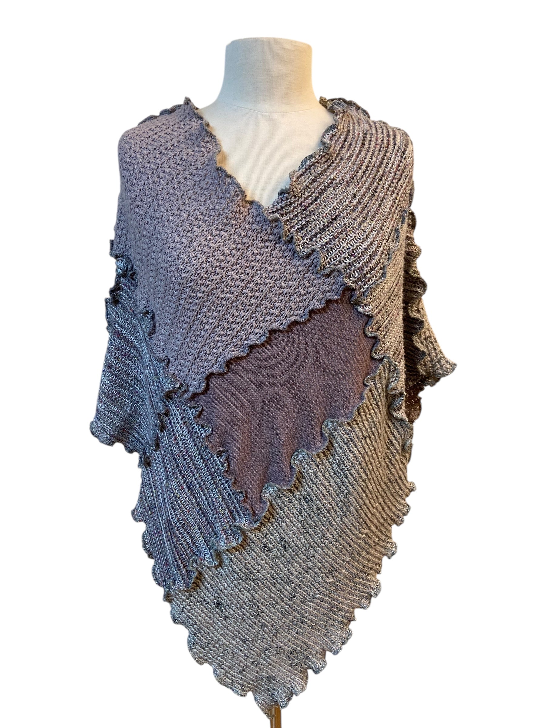 One Size Purple & Gray Patchwork Poncho image 1