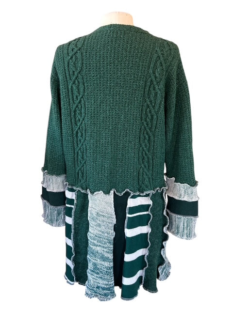 Size 1X Green & White Upcycled Patchwork Sweater image 1