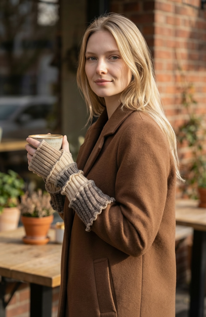 Tan and Brown Arm Warmers/Fingerless Gloves image 0